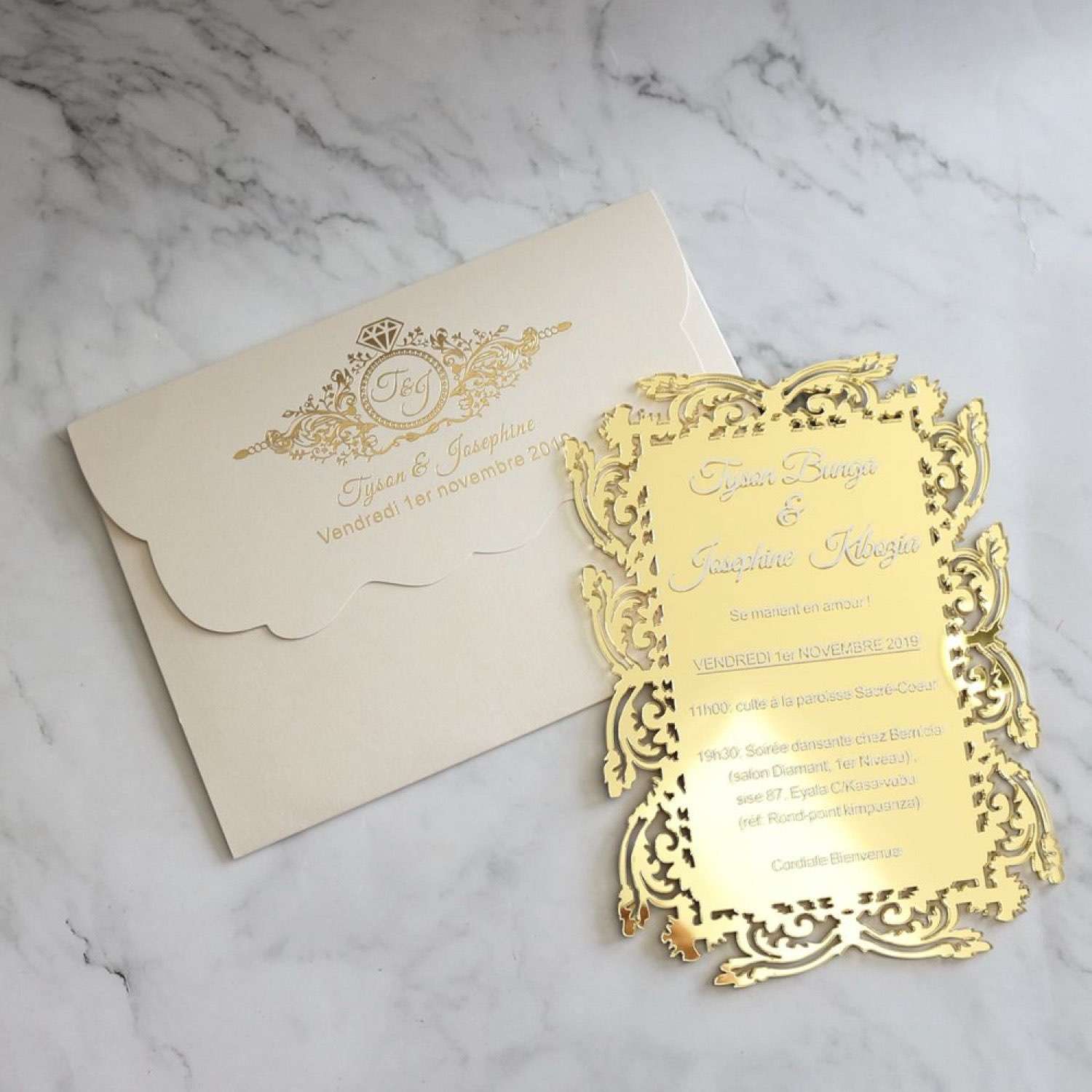 Gold Mirror Invitation Card Foiling Printing Latest Invitation Card